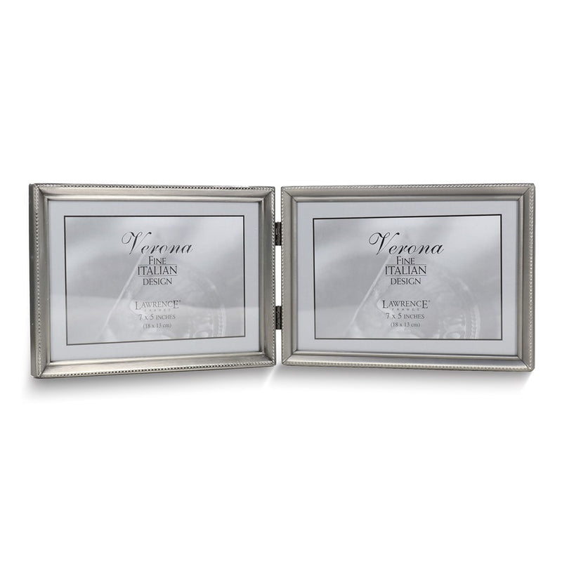 Pewter Landscape Hinged Brushed and Beaded 7x5 Double Photo Frame
