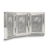 Silver-tone Portrait Hinged Polished Beaded 2x3 Triple Photo Frame
