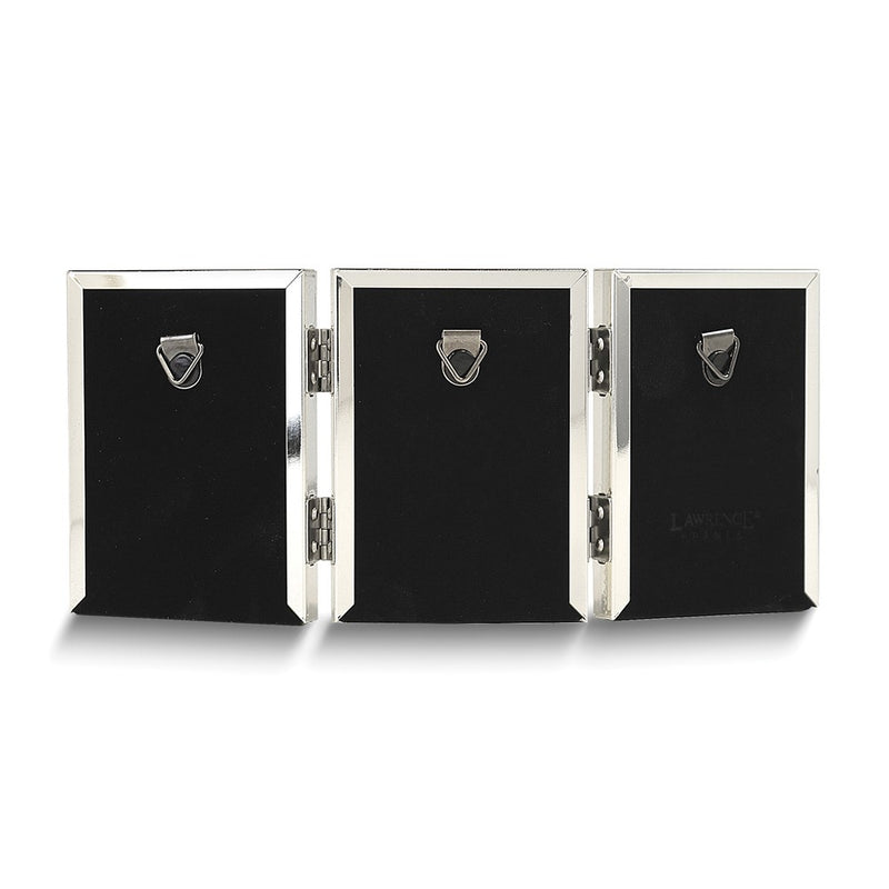 Silver-tone Portrait Hinged Polished Beaded 2x3 Triple Photo Frame