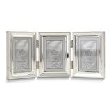 Silver-tone Portrait Hinged Polished Beaded 2x3 Triple Photo Frame