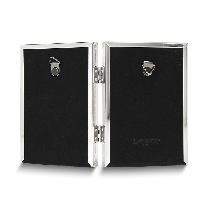 Silver-tone Portrait Hinged Polished Beaded 3x5 Double Photo Frame