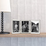 Silver-tone Portrait Hinged Polished Beaded 3x5 Triple Photo Frame
