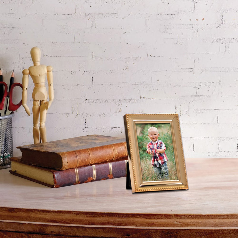Gold-tone Polished Beaded 2x3 Photo Frame