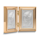 Gold-tone Portrait Hinged Polished Beaded 2x3 Double Photo Frame