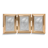 Gold-tone Portrait Hinged Polished Beaded 2x3 Triple Photo Frame