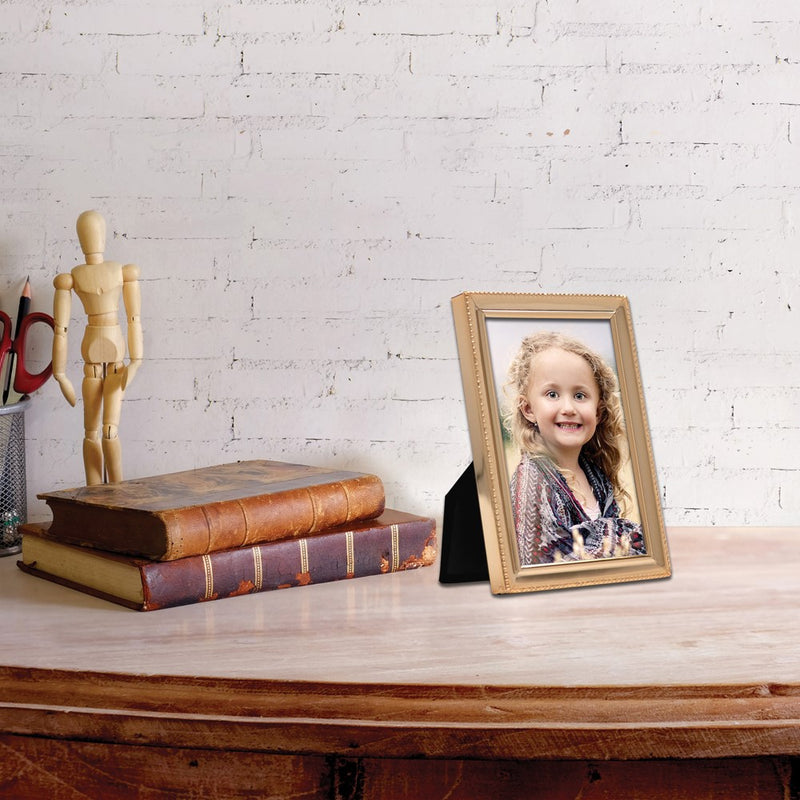 Gold-tone Polished Beaded 3x5 Photo Frame