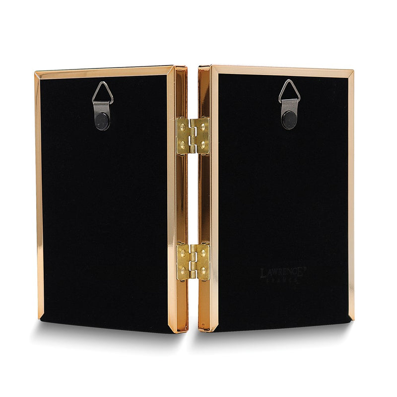 Gold-tone Portrait Hinged Polished Beaded 3x5 Double Photo Frame