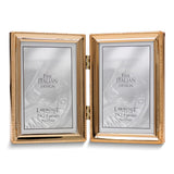 Gold-tone Portrait Hinged Polished Beaded 3x5 Double Photo Frame