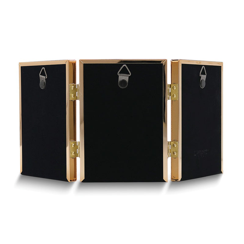 Gold-tone Portrait Hinged Polished Beaded 3x5 Triple Photo Frame