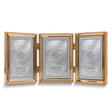 Gold-tone Portrait Hinged Polished Beaded 3x5 Triple Photo Frame