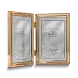 Gold-tone Portrait Hinged Polished Beaded 4x6 Double Photo Frame