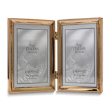 Gold-tone Portrait Hinged Polished Beaded 4x6 Double Photo Frame