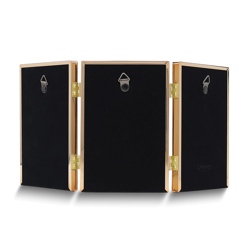 Gold-tone Portrait Hinged Polished Beaded 4x6 Triple Photo Frame