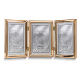 Gold-tone Portrait Hinged Polished Beaded 4x6 Triple Photo Frame
