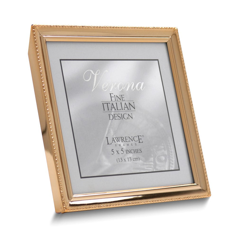 Gold-tone Polished Beaded 5x5 Photo Frame