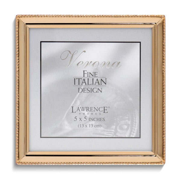 Gold-tone Polished Beaded 5x5 Photo Frame