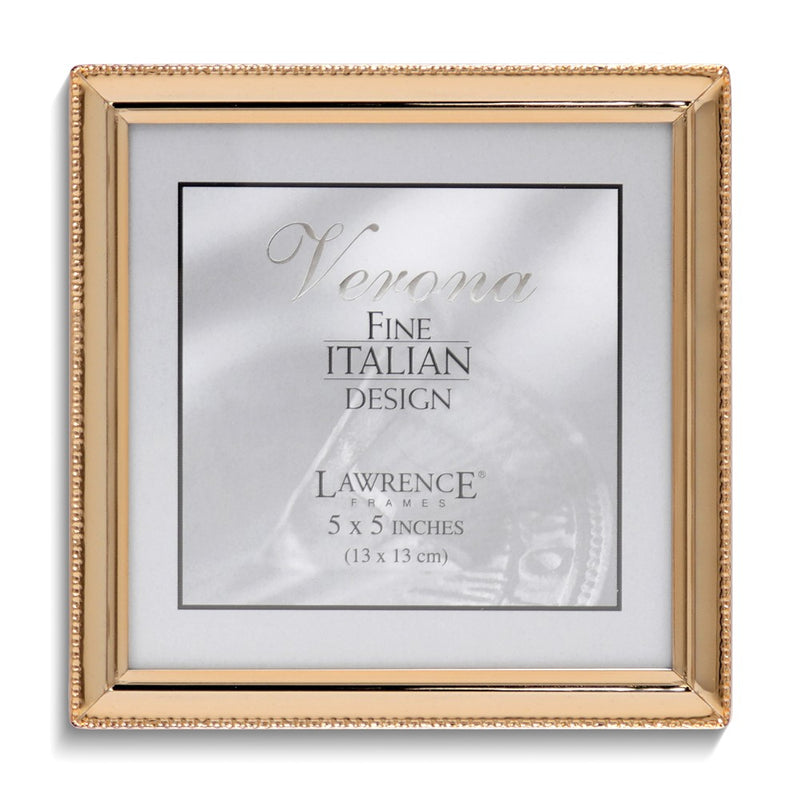 Gold-tone Polished Beaded 5x5 Photo Frame