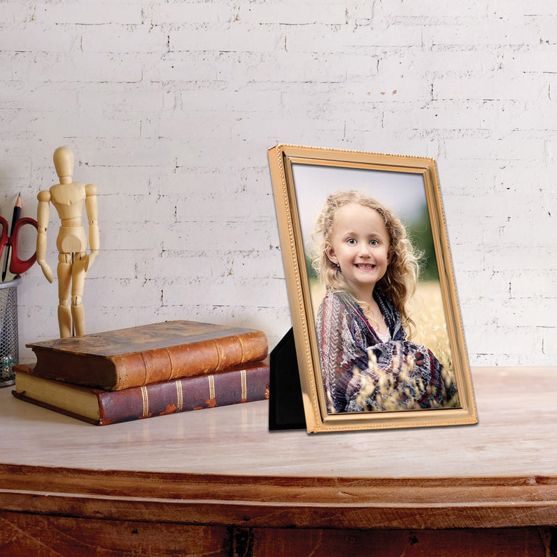 Gold-tone Polished Beaded 5x7 Photo Frame