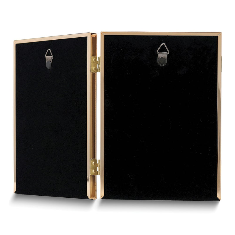 Gold-tone Portrait Hinged Polished Beaded 5x7 Double Photo Frame