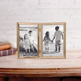 Gold-tone Portrait Hinged Polished Beaded 5x7 Double Photo Frame