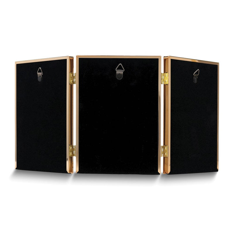 Gold-tone Portrait Hinged Polished Beaded 5x7 Triple Photo Frame