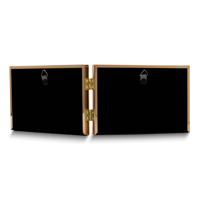 Gold-tone Landscape Hinged Polished Beaded 6x4 Double Photo Frame