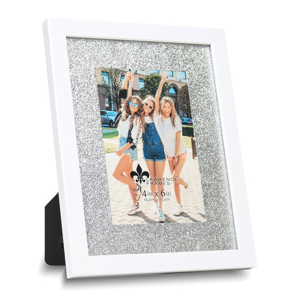 White and Silver-tone Glitter Mat 4x6 Photo Frame