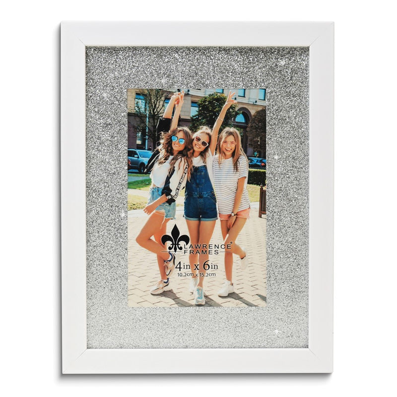 White and Silver-tone Glitter Mat 4x6 Photo Frame