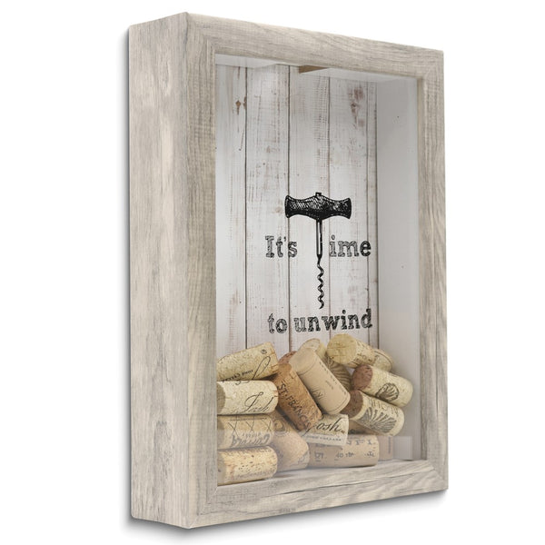 It's Time to Unwind Weathered Gray with Glass Window Cork Holder Shadow Box