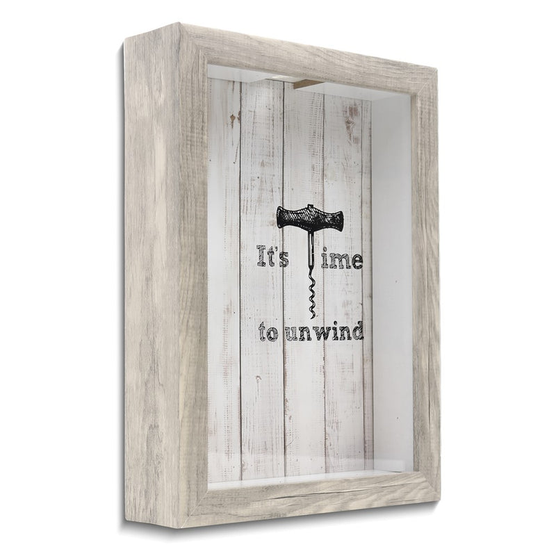 It's Time to Unwind Weathered Gray with Glass Window Cork Holder Shadow Box