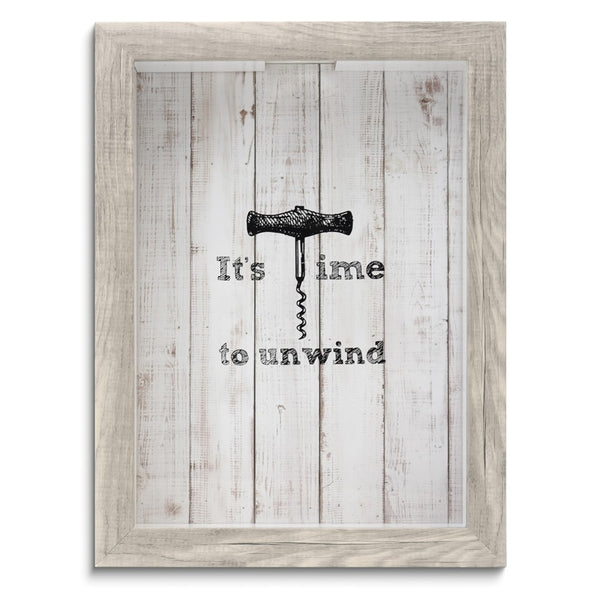 It's Time to Unwind Weathered Gray with Glass Window Cork Holder Shadow Box