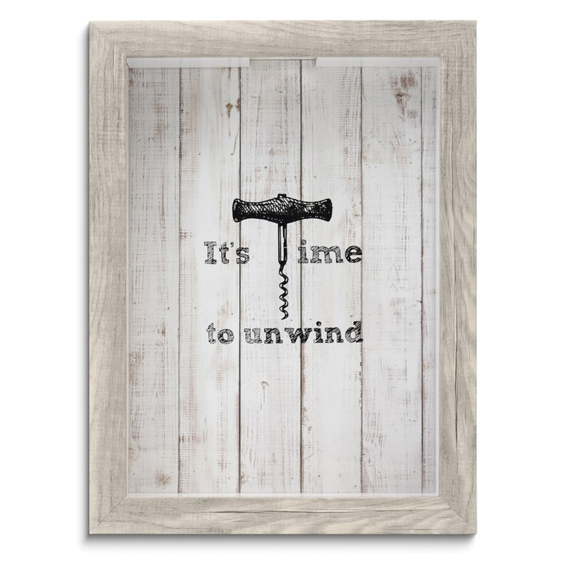 It's Time to Unwind Weathered Gray with Glass Window Cork Holder Shadow Box