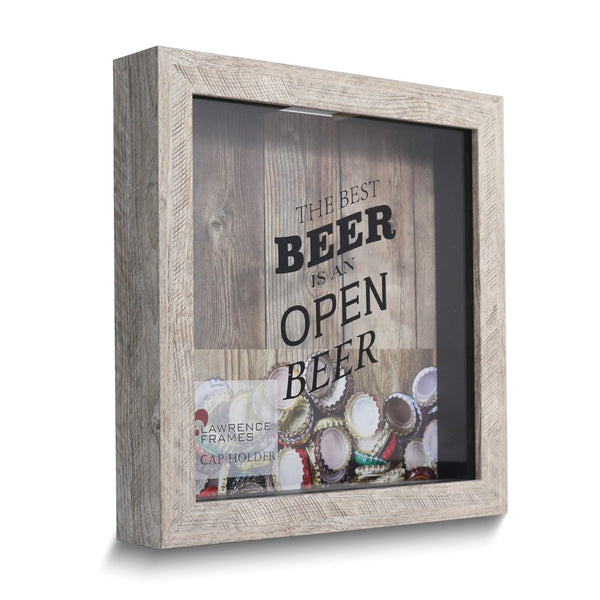 Weathered Pine Wood The Best Beer is Open Shadow Box with Glass Window