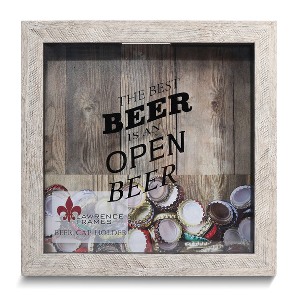 Weathered Pine Wood The Best Beer is Open Shadow Box with Glass Window