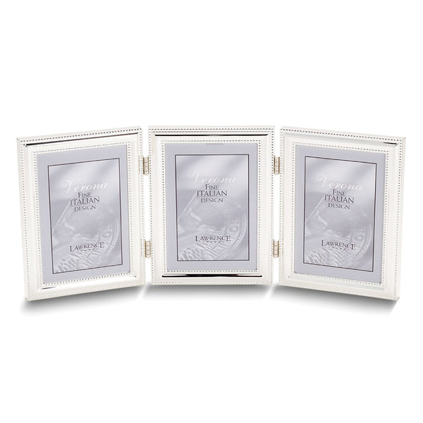 Silver-tone Portrait Hinged Polished Double Beaded 4x5 Triple Photo Frame