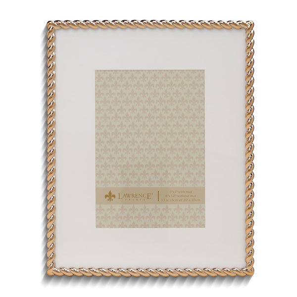 Gold-tone 8x10 Rope Metal Photo Frame with Mat for 5x7 Photo