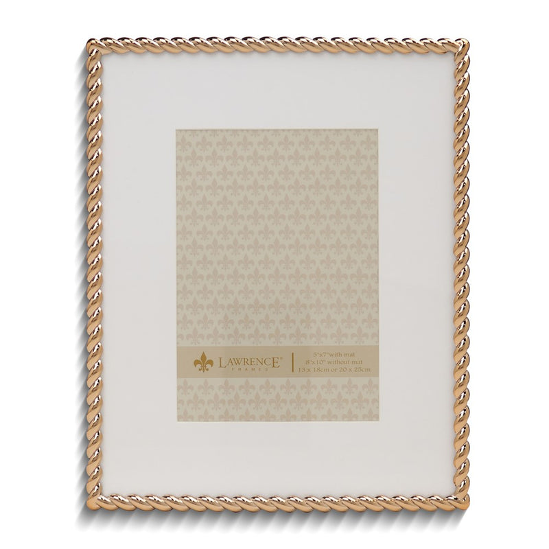 Gold-tone 8x10 Rope Metal Photo Frame with Mat for 5x7 Photo