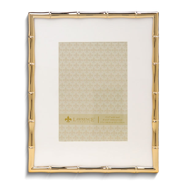 Gold-tone 8x10 Bamboo Metal Photo Frame with Mat for 5x7 Photo