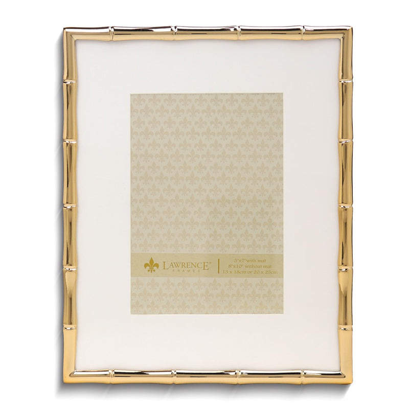 Gold-tone 8x10 Bamboo Metal Photo Frame with Mat for 5x7 Photo