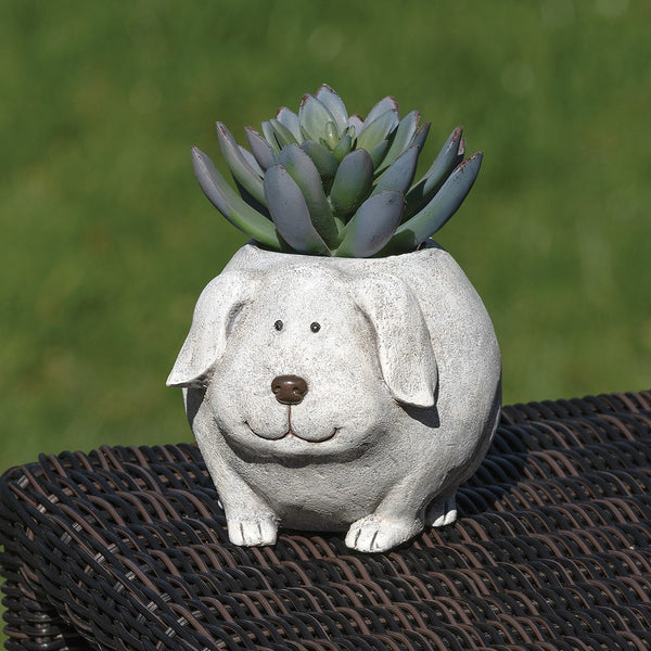 Stone Resin Mini Dog Pudgy Planter