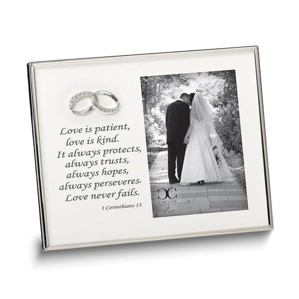 Matte Silver-tone 4x6 Photo Wedding Frame with Verse 1st Corinthians 13