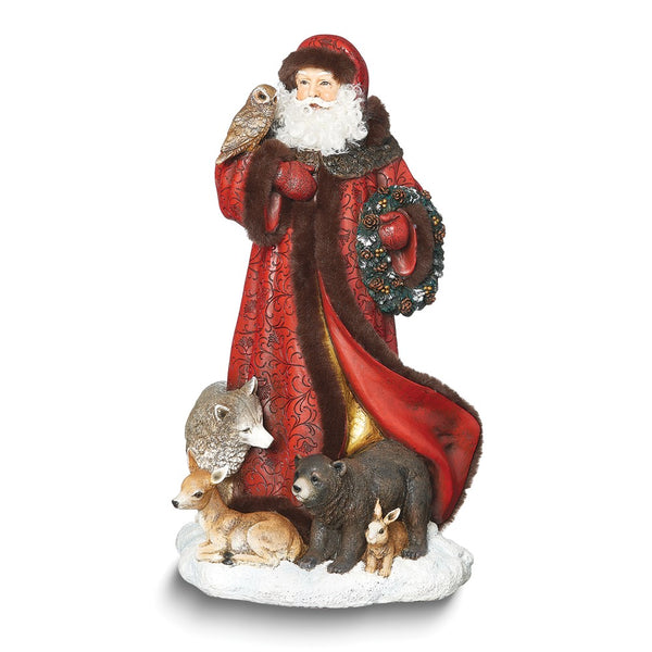 Red Santa with Animals Polyresin Figurine