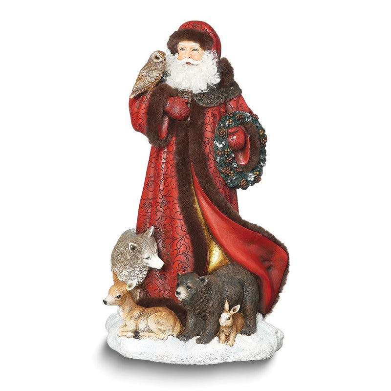 Red Santa with Animals Polyresin Figurine