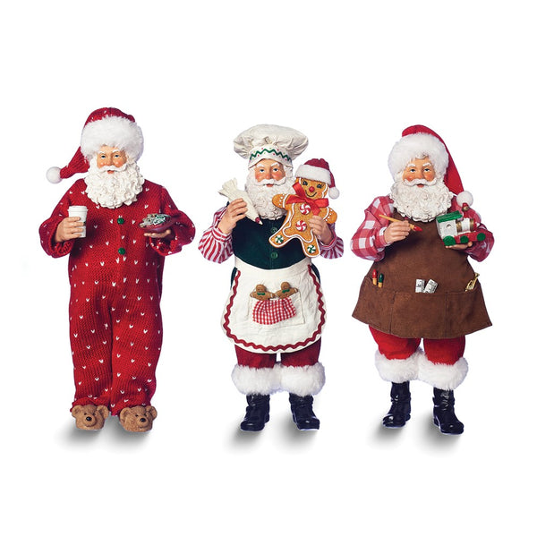 3 Piece Santa Holiday Fabric Mache Figurine Set