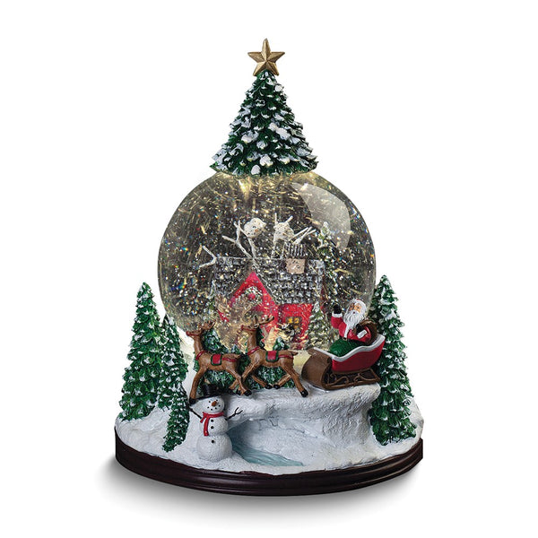 LED Lighted Musical (Plays Deck the Halls) Swirl Globe with Christmas Cabin and Tree