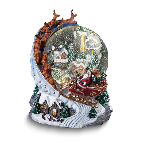 LED Lighted Musical (Plays Santa Claus Is Coming To Town) Swirl Globe with Santa Over Town