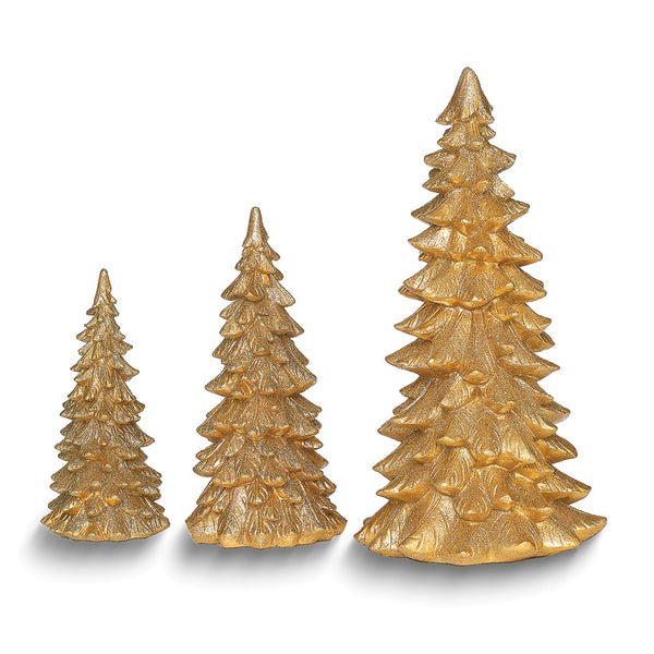 Set of 3 Gold Glitter Resin Christmas Trees