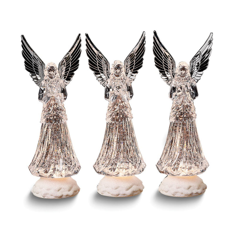 LED Lighted Swirled Snow Set of 3 Acrylic Angel Figurines
