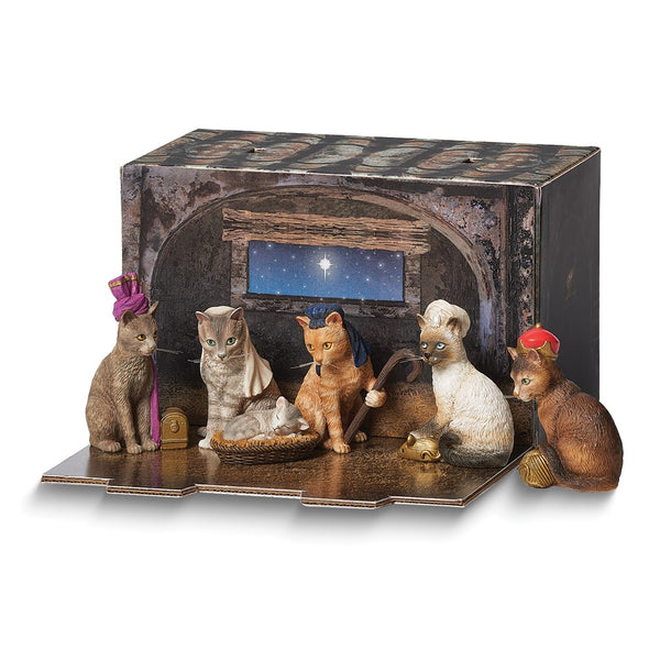 6 Piece Purrfect Pageant Cat Manger Scene Resin and Ceramic Figurine Set