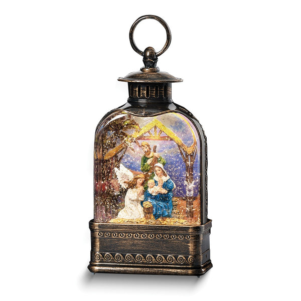Antique Finish LED Holy Family and Angel Snow Lantern